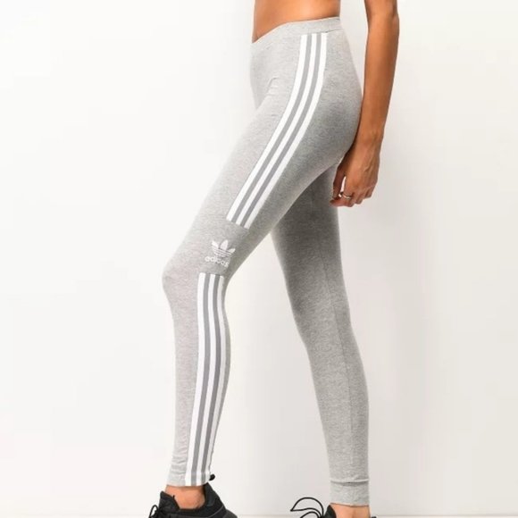 ADIDAS Grey Trefoil Tight Three Stripe Leggings Pants Yoga XS 0-2 NWT - Picture 7 of 7